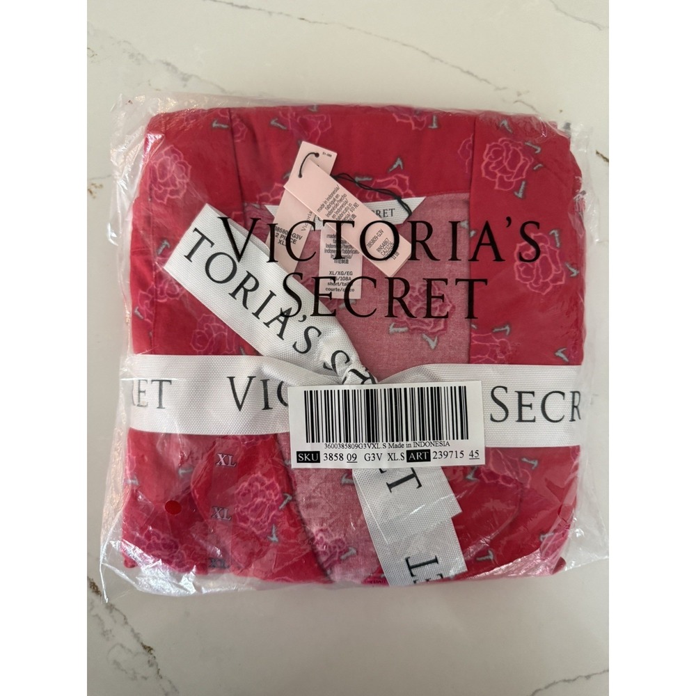 NWT Victoria's Secret XL Petite RED Rose Print Dreamer Flannel PJ Retro Long Slv